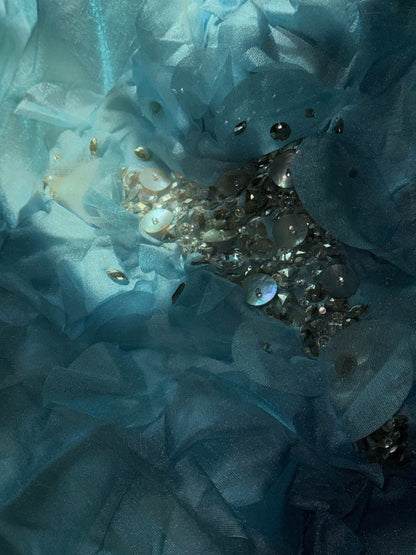 Modest Prom Dresses Mermaid V Neck Light Sky Blue With Beading Long Evening Formal Outfits RB3348
