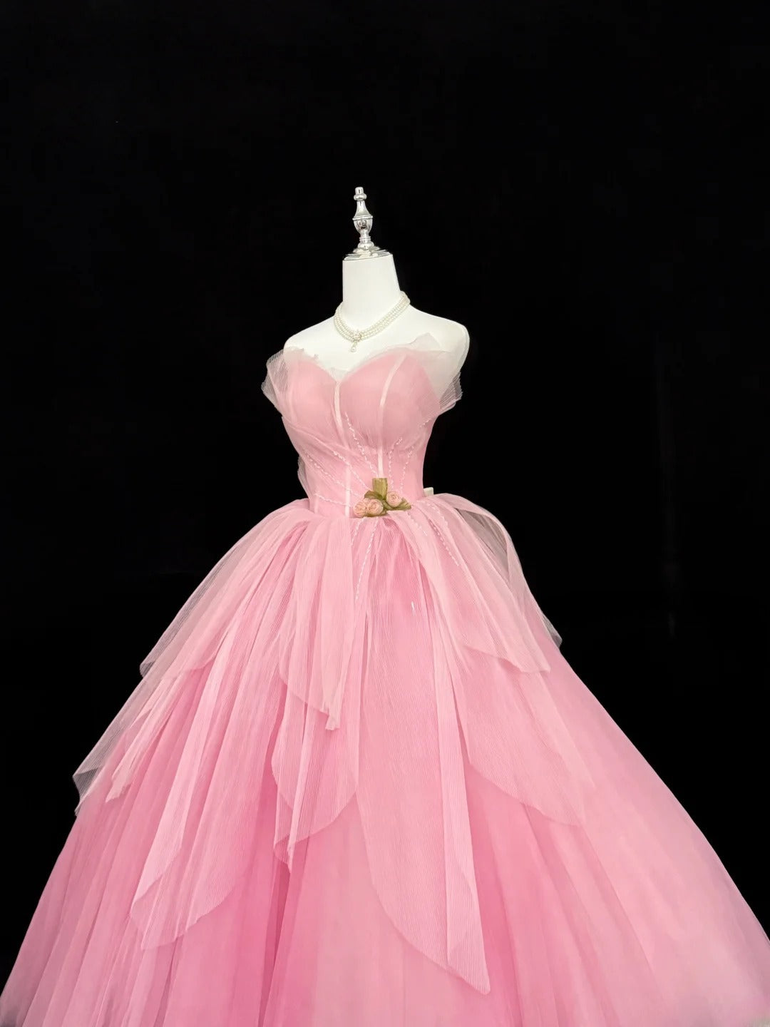 Sweety Prom Dresses Ball Gown Pink Sweetheart Sleeveless Floor Length Tulle Evening Long Formal Dress RB7380