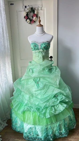 Sweet 15 Quinceanera Dress Ball Gown Sweetheart Green With Lace Appliqued Long 15th Birthday Gown RC0376