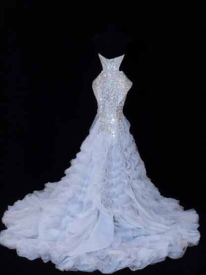 Sequin Prom Dress Aesthetic Mermaid Strapless With Pleated Style Impress Tulle Long Prom Dresses Party Formal Gowns SA006