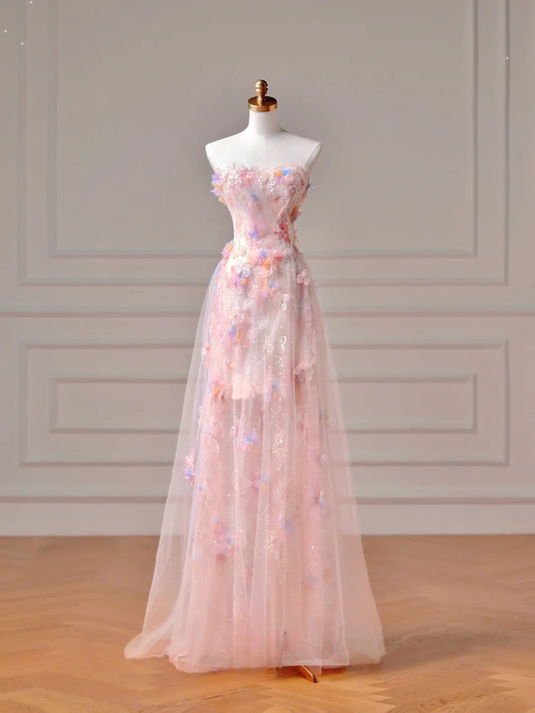 Modest Prom Dresses Aesthetic A Line Strapless Pink Lace Tulle Inspiration Impress With Cape Long Party Formal Gown For Teenagers High Schools AQ006