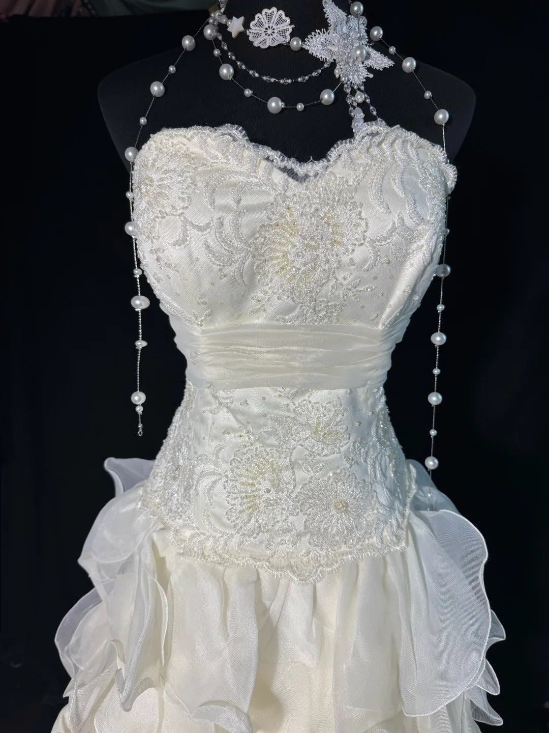 Timeless Women's Mermaid Sweetheart Sleeveless White Chiffon Tiered Pleated With Beads Lace Long Vintage 1920s Wedding Dresses AS006