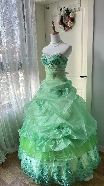 Sweet 15 Quinceanera Dress Ball Gown Sweetheart Green With Lace Appliqued Long 15th Birthday Gown RC0376