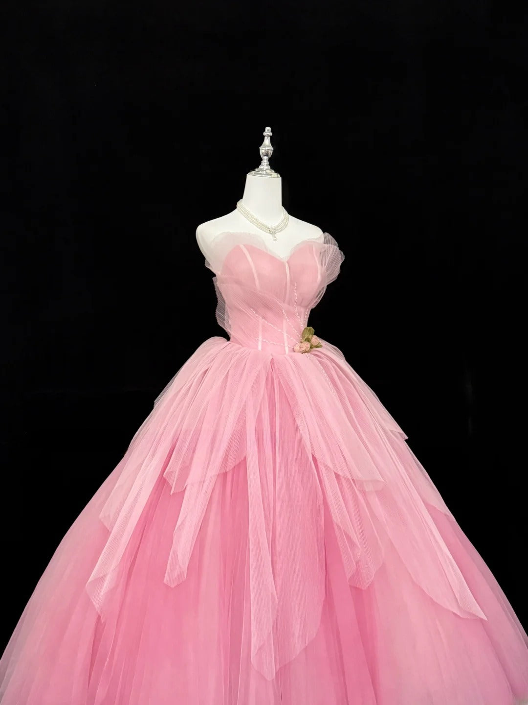 Sweety Prom Dresses Ball Gown Pink Sweetheart Sleeveless Floor Length Tulle Evening Long Formal Dress RB7380