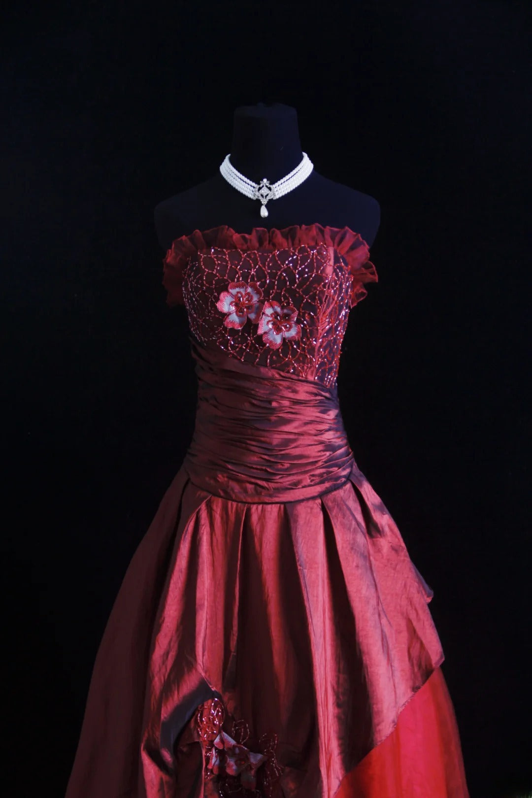 Retro Ball Gown Strapless Burgundy Tulle 90s With Beads Evening For Women Party Dresses Long Formal Prom Dresses 21st Birthday Gowns AS006