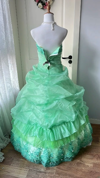 Sweet 15 Quinceanera Dress Ball Gown Sweetheart Green With Lace Appliqued Long 15th Birthday Gown RC0376