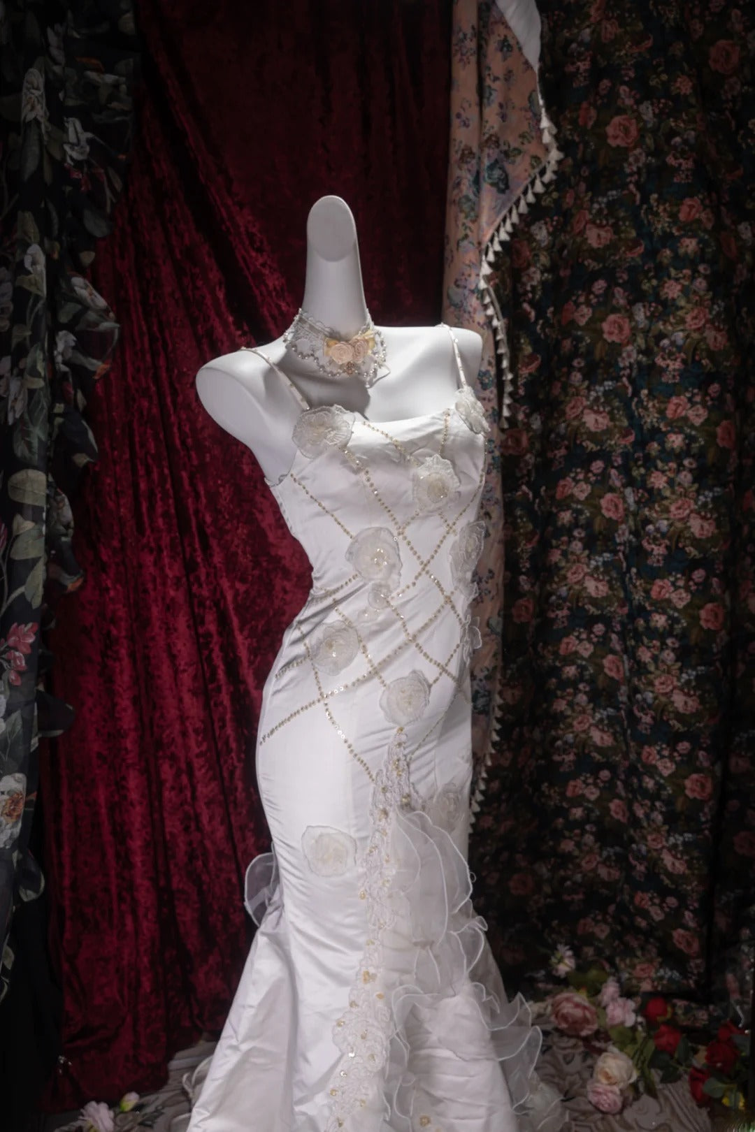 Elegant Mermaid Spaghetti Straps White Satin With Flowers Beading Long Prom Dresses Formal Outfit Evening Night Dress RB8034
