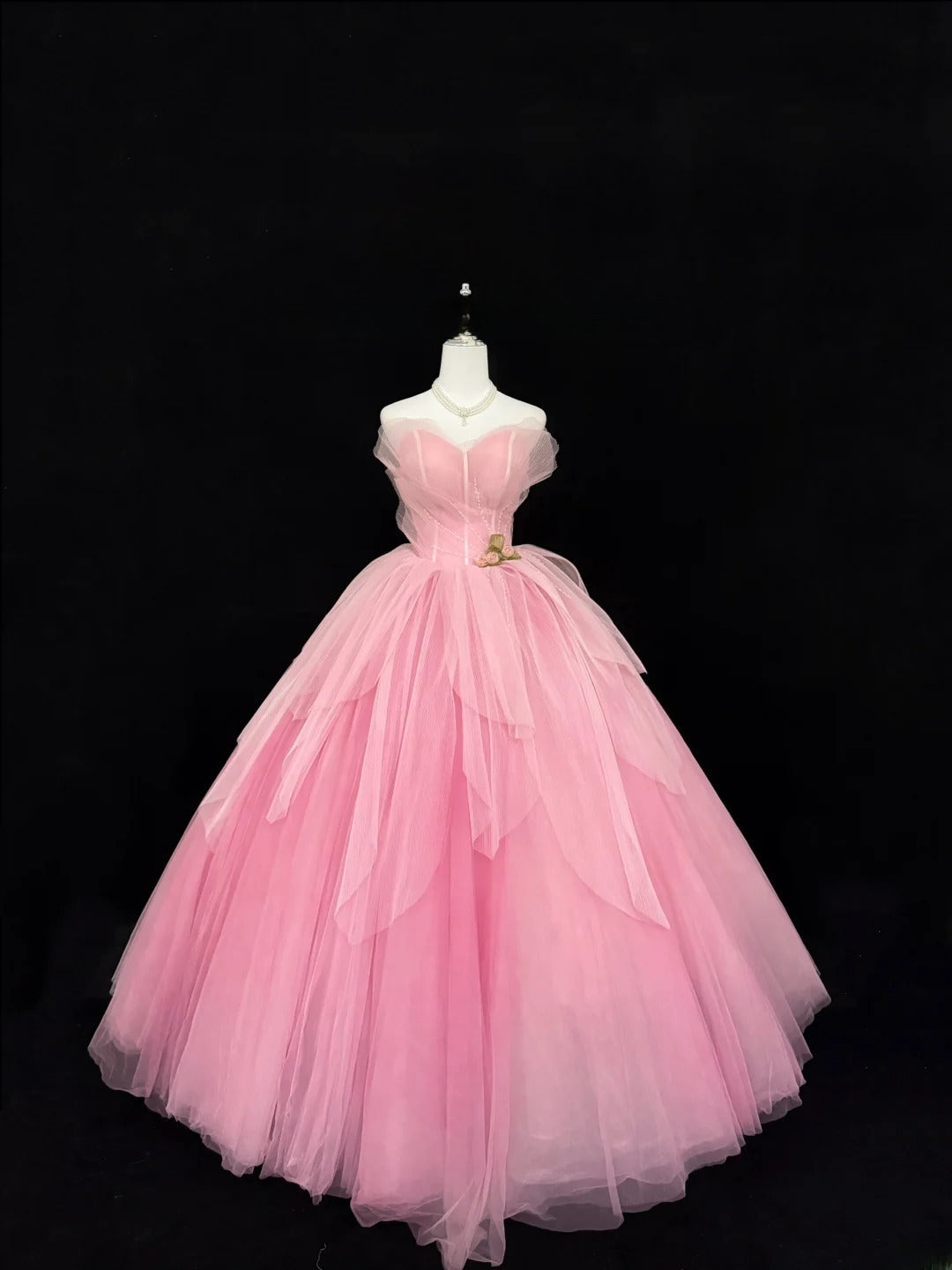 Sweety Prom Dresses Ball Gown Pink Sweetheart Sleeveless Floor Length Tulle Evening Long Formal Dress RB7380