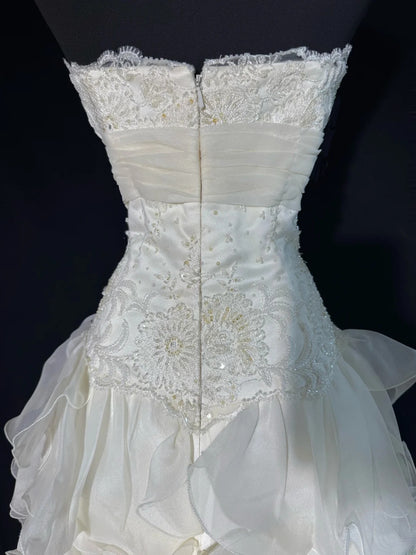 Timeless Women's Mermaid Sweetheart Sleeveless White Chiffon Tiered Pleated With Beads Lace Long Vintage 1920s Wedding Dresses AS006