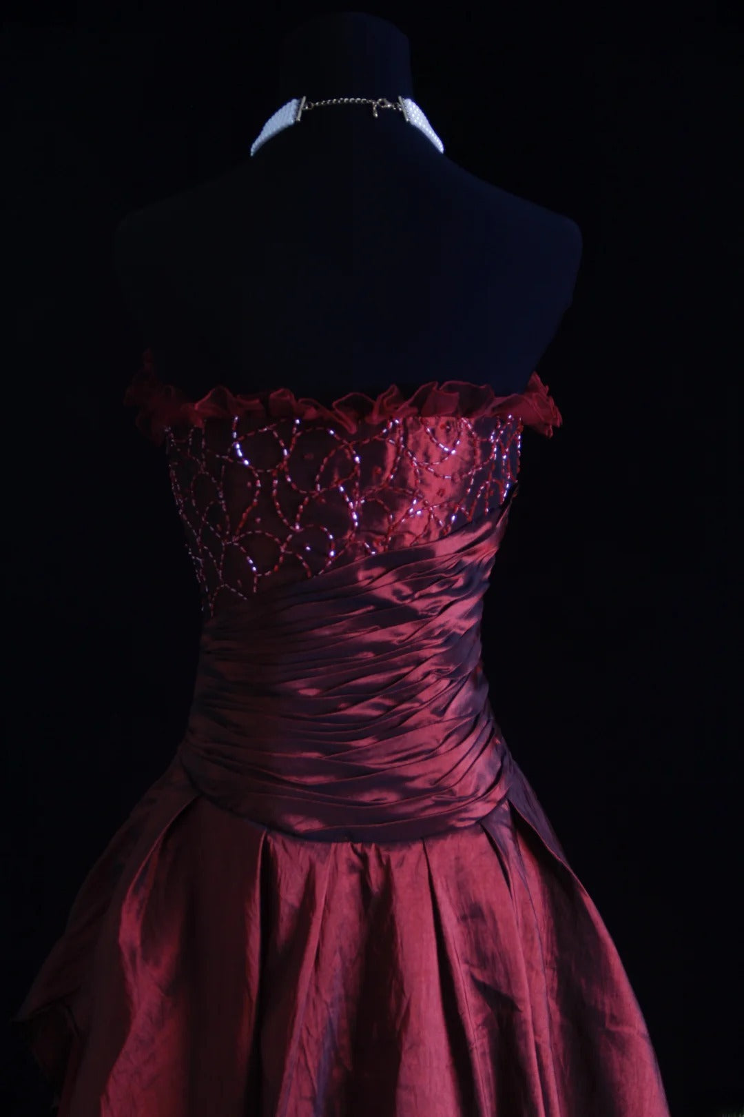 Retro Ball Gown Strapless Burgundy Tulle 90s With Beads Evening For Women Party Dresses Long Formal Prom Dresses 21st Birthday Gowns AS006
