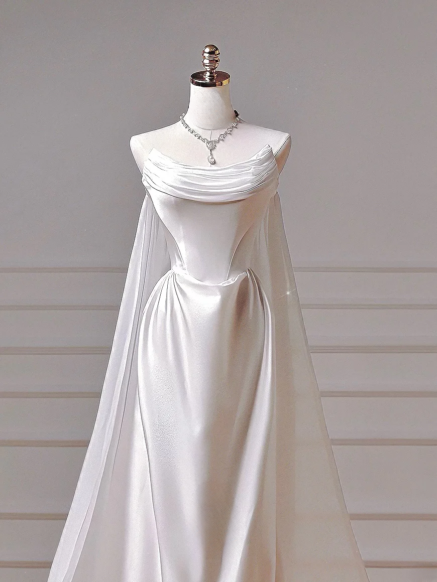 Timeless Long Wedding Gowns Mermaid Strapless Sleeveless Satin for Bride With Pleated Fitted Train Bridal Dress AQ007