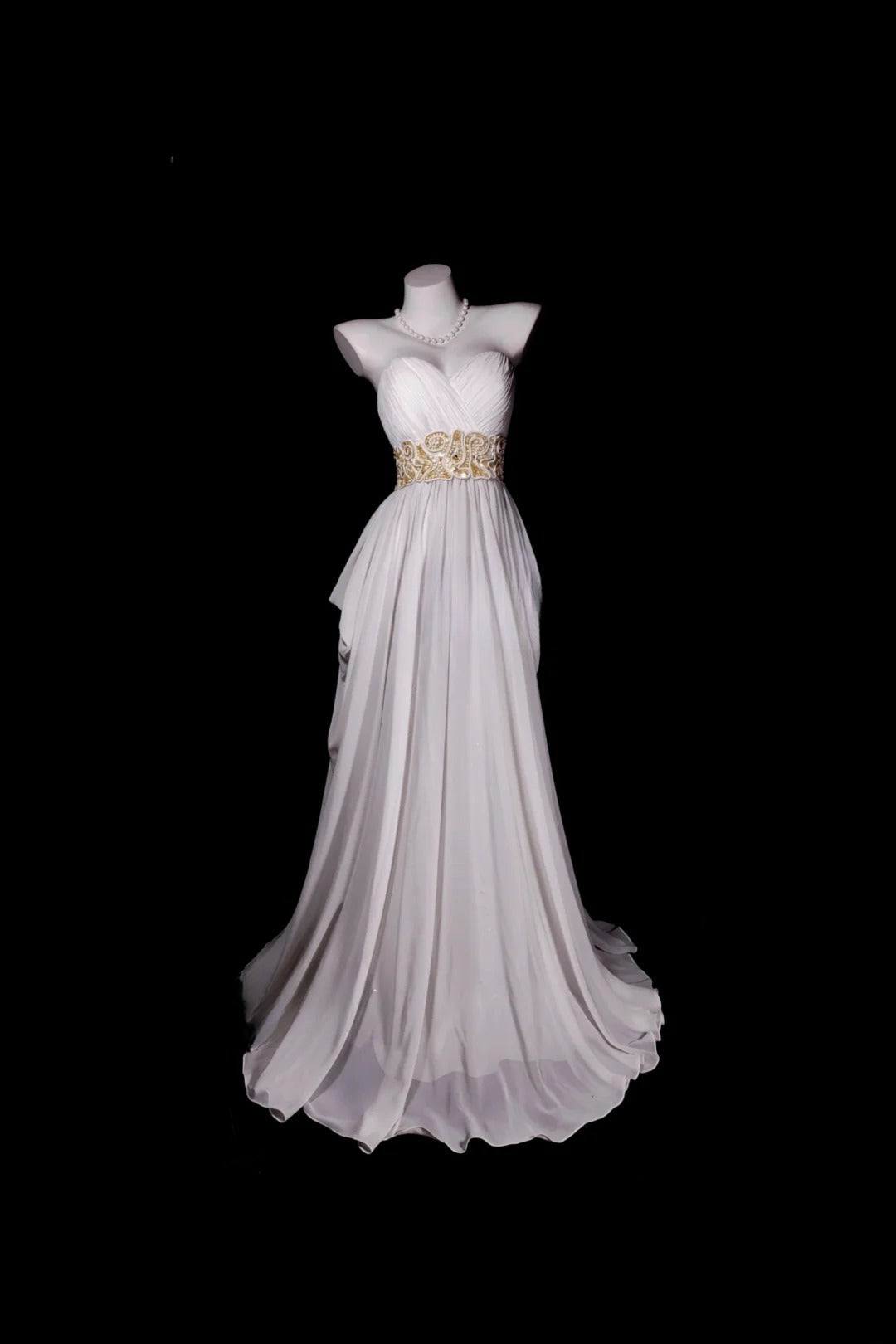 A Line Prom Dress Sweetheart White Chiffon Modest Floor Length Formal Party Gown RB9815
