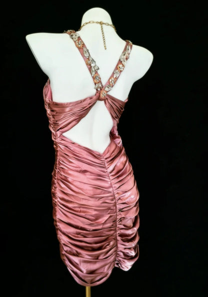 Vintage Sheath Strap Pleated Pink Hoco Gowns Short 16th Birthday Dress Homecoming Dresses Cocktail Gown AS007