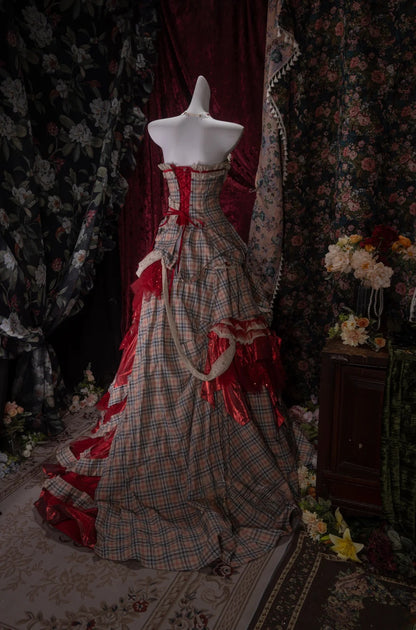 Princesses Fairytale Ball Gown Strapless Red Lattice Tulle Long With Flowers Quince Dress Quinceanera Dresses Formal Birthday Outfits RB8035