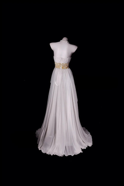 A Line Prom Dress Sweetheart White Chiffon Modest Floor Length Formal Party Gown RB9815