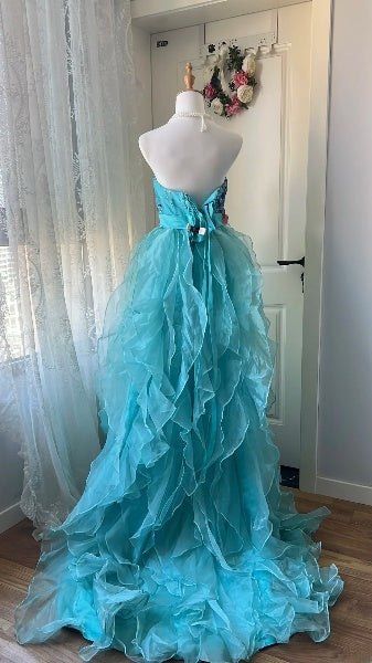 Blue Prom Dress Long Floor Length A Line Strapless With Lace Formal Evening Gown For Black Women RC0377