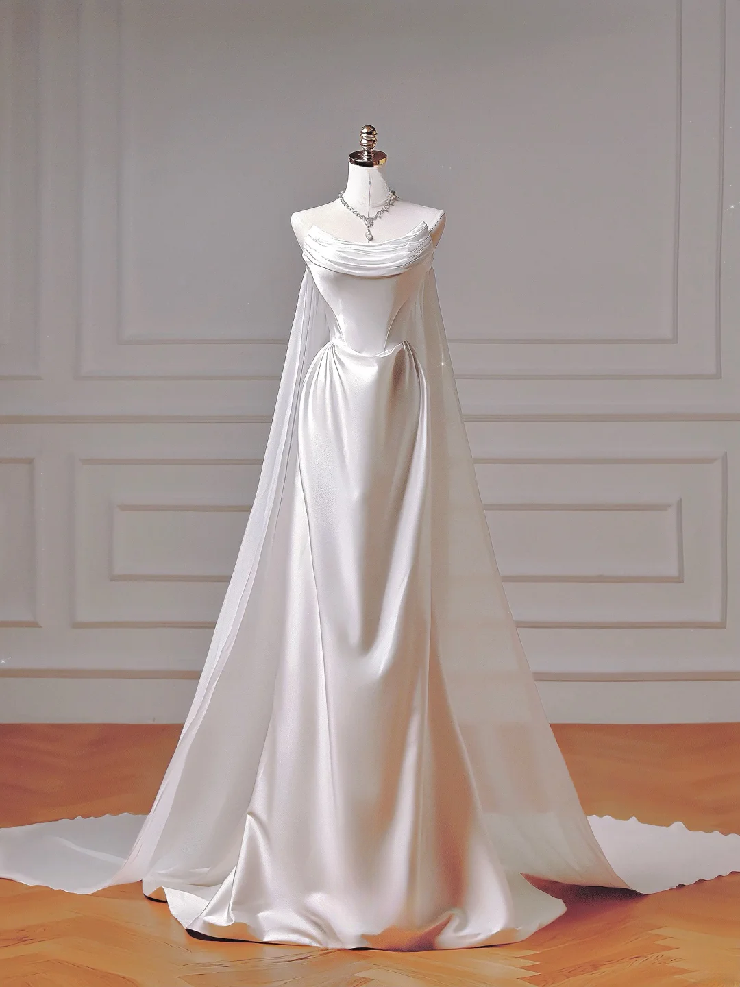 Timeless Long Wedding Gowns Mermaid Strapless Sleeveless Satin for Bride With Pleated Fitted Train Bridal Dress AQ007