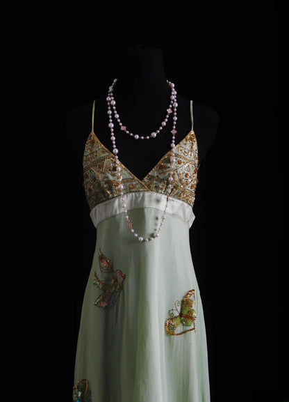 Retro High Low Spaghetti Strap 90s With Beads Tea Length For Women Party Dresses Long Formal Prom Dress 20th Birthday Gowns AS008