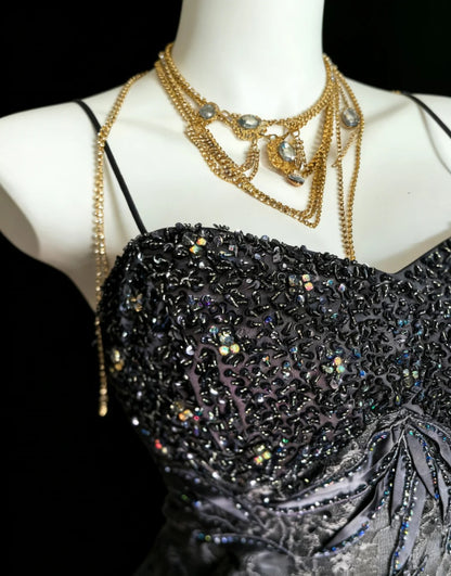 Unique Mermaid Spaghetti Strap Grey Lace 90s With Beads For Women Party Dresses Long Prom Dress 20th Birthday Gowns AS008