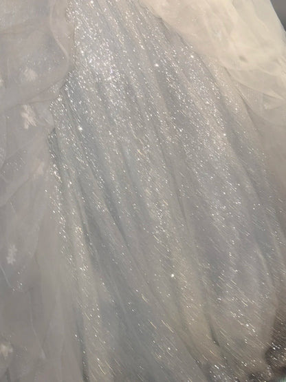 Ethereal Ball Gowns Off The Shoulder White Sequin With Cap Sleeves Tulle Garden Wedding Dresses RB3350