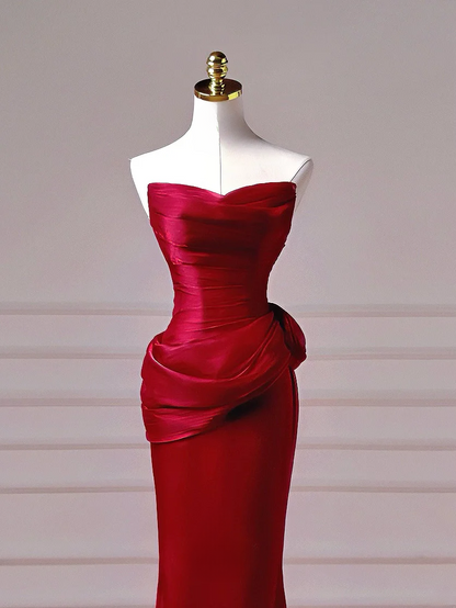 Chic Prom Dresses Aesthetic Mermaid Strapless Burgundy With Scarf Pleated Inspiration Impress Long Party Formal Gown For Teenagers High Schools AQ009