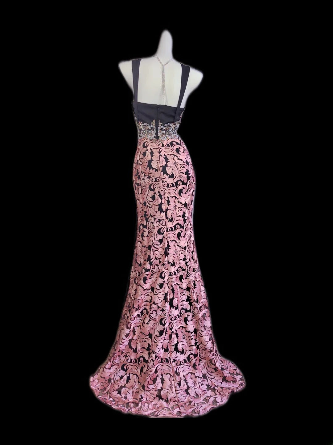 Modest Mermaid Square Neck Floral Pink Lace Sleeveless Long Prom Dresses High School Senior Graduation Dance Party Outfits AS009