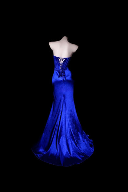 Royal Blue Prom Dress Mermaid Sweetheart Satin Modest Floor Length Formal Party Gown RB9817