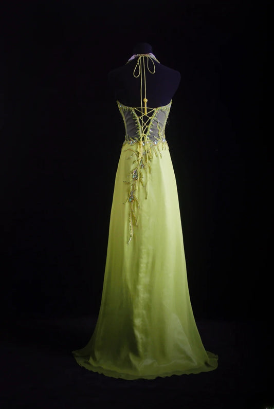 Glitter A line Halter Bud Green Chiffon Silver Beads For Women Party Dresses Long Formal Prom Dress 18th Birthday Gown AS009