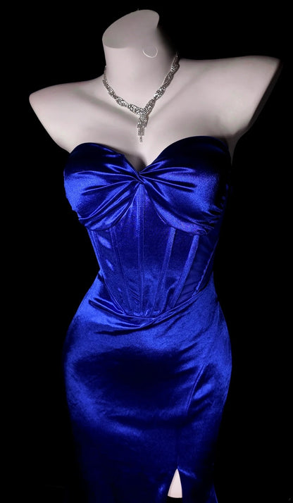 Royal Blue Prom Dress Mermaid Sweetheart Satin Modest Floor Length Formal Party Gown RB9817