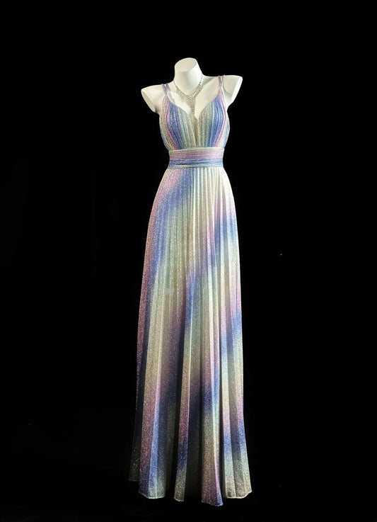 Vintage Prom Dresses A Line Spaghetti Strap Gradient Colors With Ruffled Evening Dress Formal Outfits RB5822