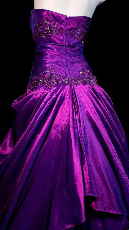Purple Prom Dress Mermaid Strapless Satin Lace Modest Floor Length Formal Party Gown RB9818