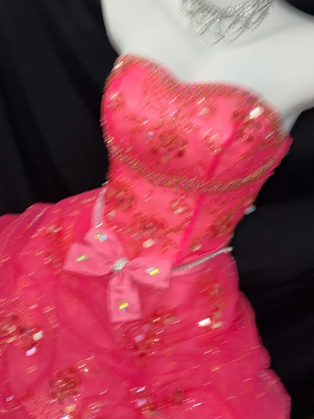 Princess Ball Gown Strapless Hot Pink With Layered Tiered Beaded Sweet 16 Dresses Quinceanera Dress RB3352