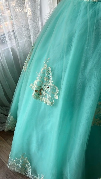 Sweet 16 Dresses Long Halter Blue Tulle Ball Gown Sleeveless Sweet Sixteen Birthday Gown RC0380