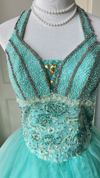 Sweet 16 Dresses Long Halter Blue Tulle Ball Gown Sleeveless Sweet Sixteen Birthday Gown RC0380