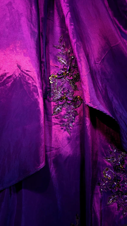 Purple Prom Dress Mermaid Strapless Satin Lace Modest Floor Length Formal Party Gown RB9818