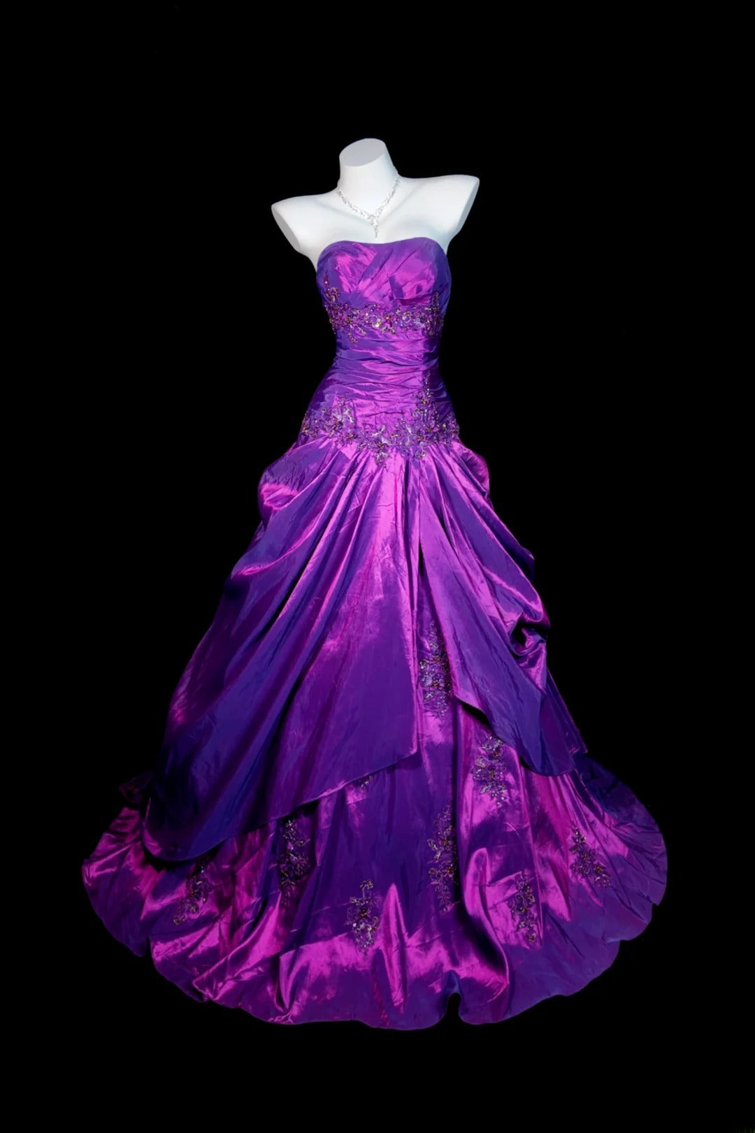 Purple Prom Dress Mermaid Strapless Satin Lace Modest Floor Length Formal Party Gown RB9818