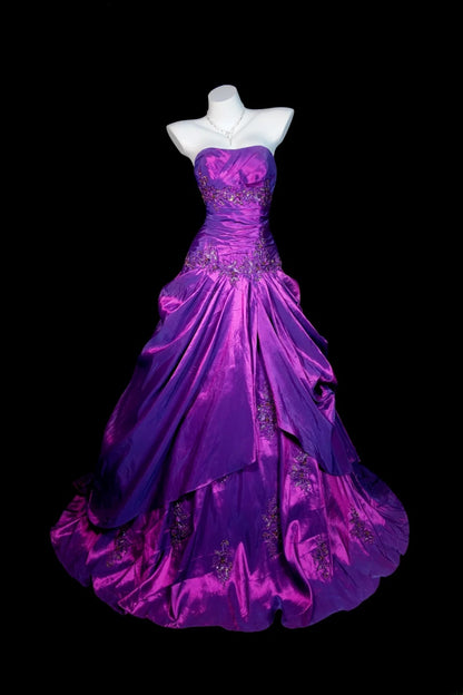 Purple Prom Dress Mermaid Strapless Satin Lace Modest Floor Length Formal Party Gown RB9818