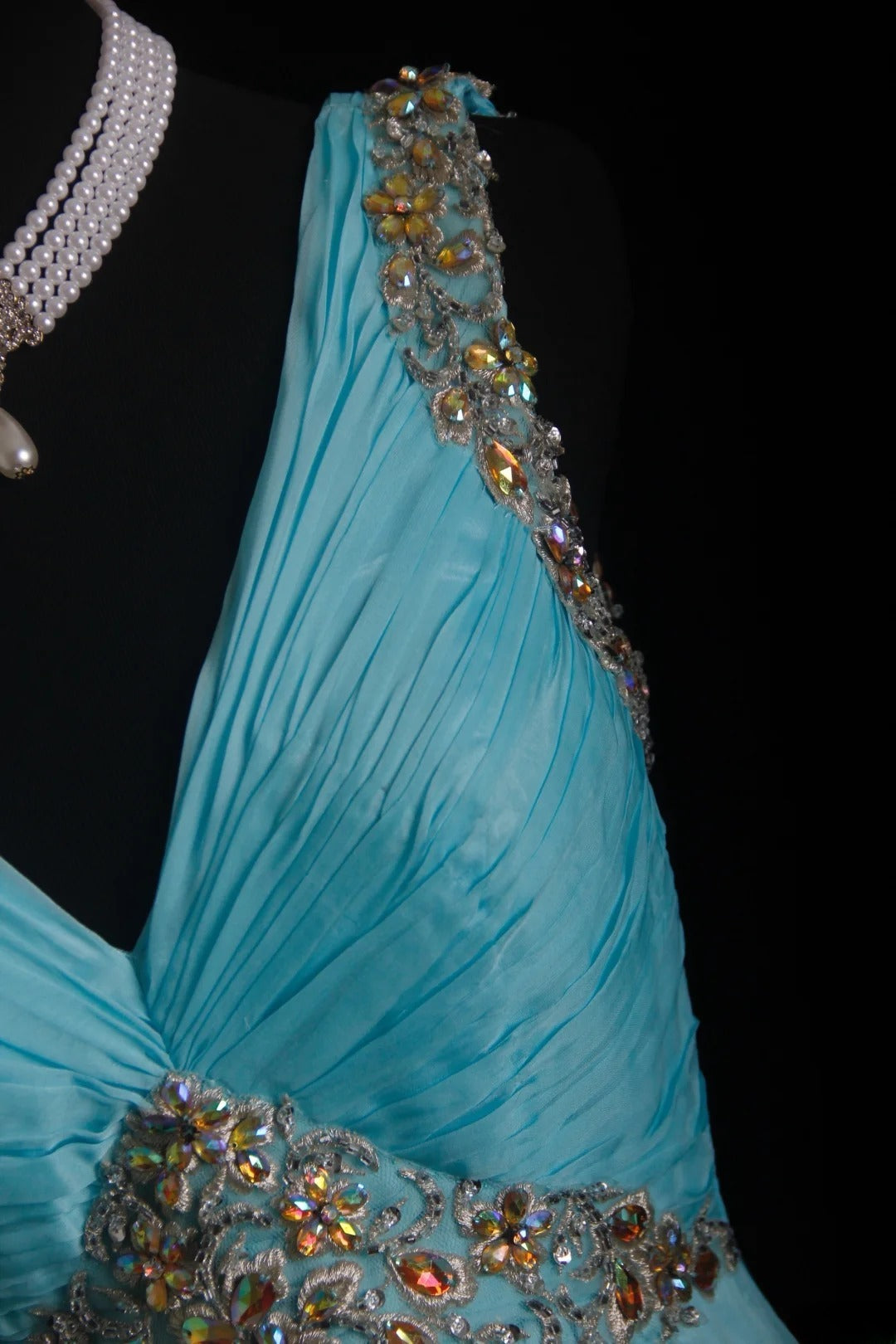 Vintage Prom Dresses 90s Formal A line V Neck Blue Chiffon Long Party Gowns Prom Dresses AS011