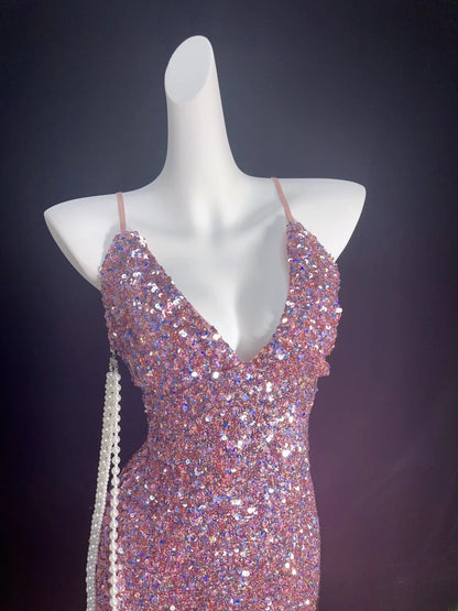 Vintage Sheath Spaghetti Strap Pink Sequin Hoco Gowns Short 16th Birthday Dress Homecoming Dresses Cocktail Gown AS011