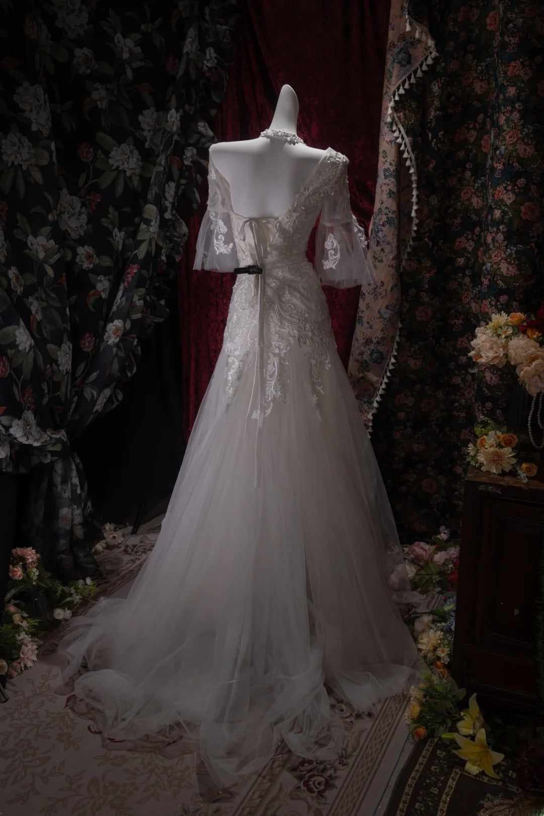 Vintage 80s Mermaid Strapless Lace Tulle White With Appliques Sleeves Brides Gown Bridal Dress Wedding Dresses RB8036