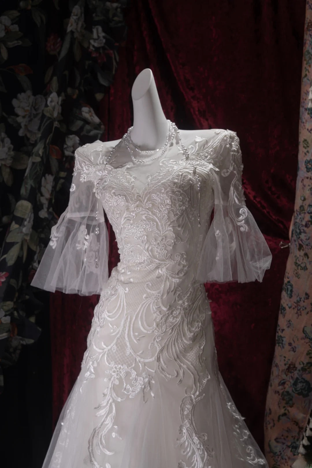 Vintage 80s Mermaid Strapless Lace Tulle White With Appliques Sleeves Brides Gown Bridal Dress Wedding Dresses RB8036