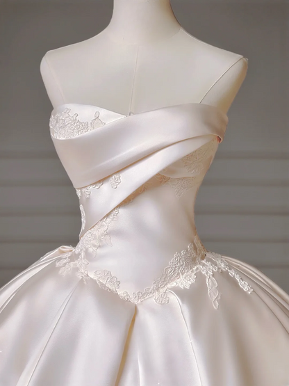 Princess Long Wedding Gowns Ball Gown Sweetheart Pleated Tulle for Bride With Removable Sleeves White Bridal Dress AQ011