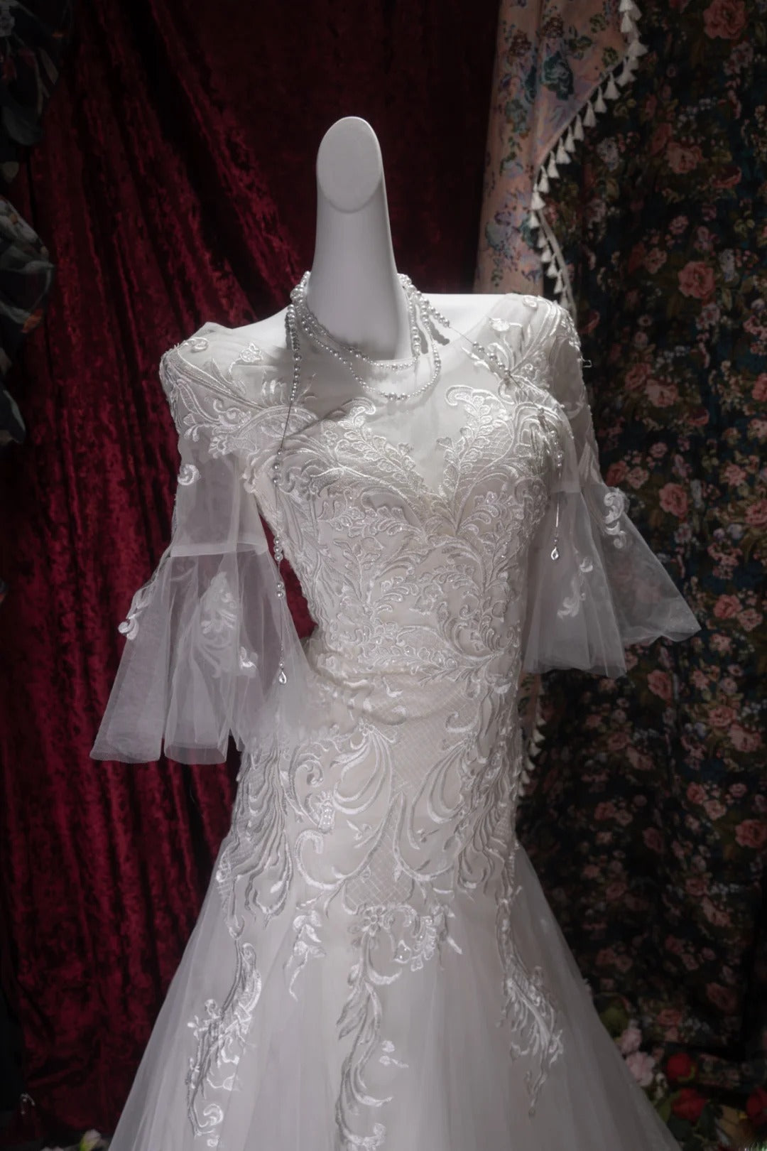 Vintage 80s Mermaid Strapless Lace Tulle White With Appliques Sleeves Brides Gown Bridal Dress Wedding Dresses RB8036