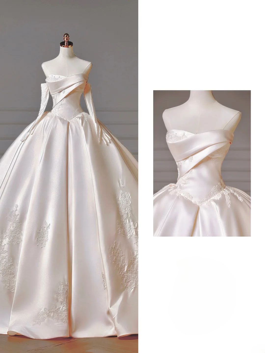 Princess Long Wedding Gowns Ball Gown Sweetheart Pleated Tulle for Bride With Removable Sleeves White Bridal Dress AQ011
