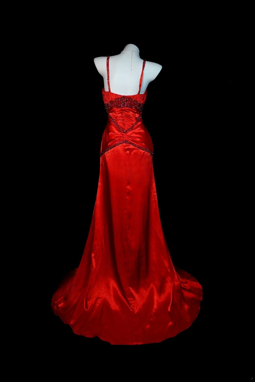Red Prom Dress Mermaid Spaghetti Straps Satin Modest Floor Length Formal Party Gown RB9819