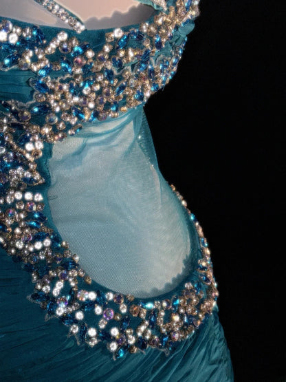 Modest Prom Dresses Mermaid One Shoulder Blue With Beading Long Evening Formal Outfits RB3353