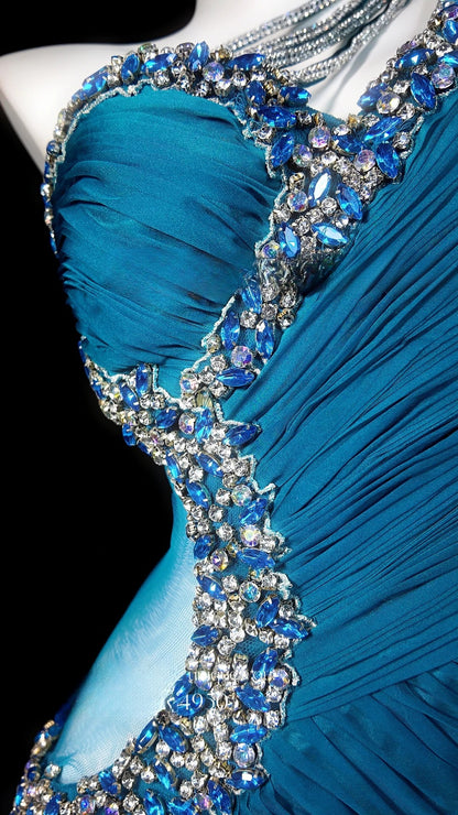 Blue Prom Dress Mermaid One Shoulder Satin Modest Floor Length Formal Party Gown RB9820