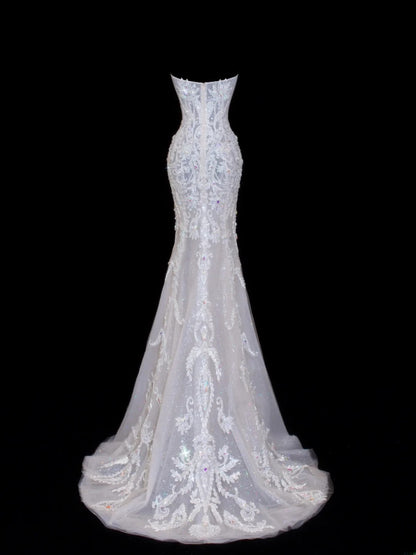 Wedding Gowns Dresses Elegant Modest for Bride Mermaid Strapless With Long Sleeves Lace Petite/Plus Size Bridal Gowns For Women SA012