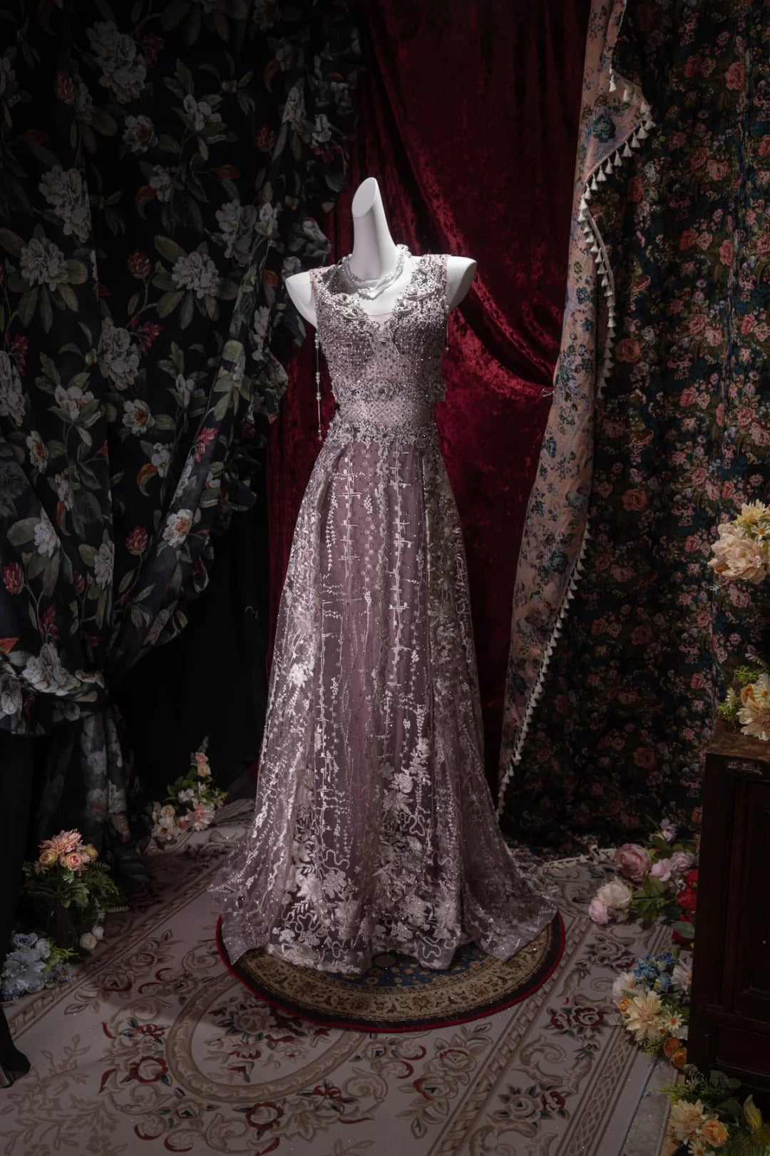 Elegant A Line V Neck Lilac Tulle With Beading Long Prom Dresses Formal Outfit Evening Night Dress RB8038