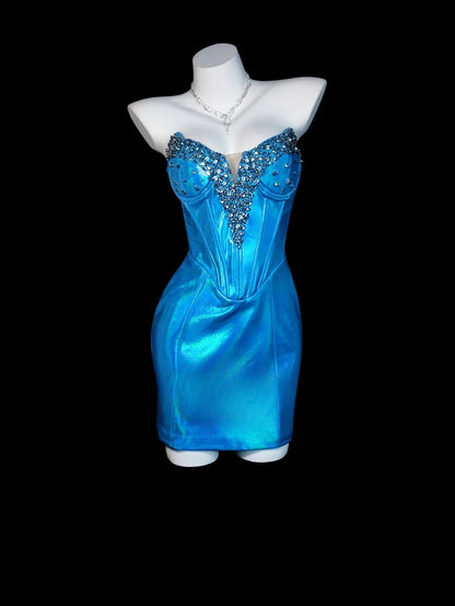 Prom Dress Sheath Sweetheart Blue Simple Short Mini Evening Gown for Teens RB9821